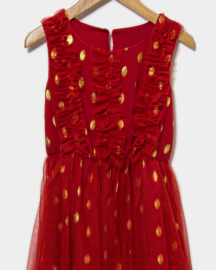 Punast varvi kuldsete tappidega pidulik kleit tudrukule 03