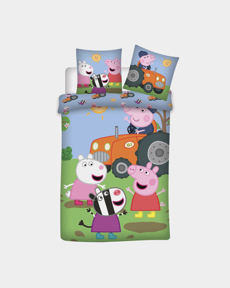 Porsas Peppa ehk Peppa Pig laste voodipesukomplekt „Porsas Peppa traktoriga 01